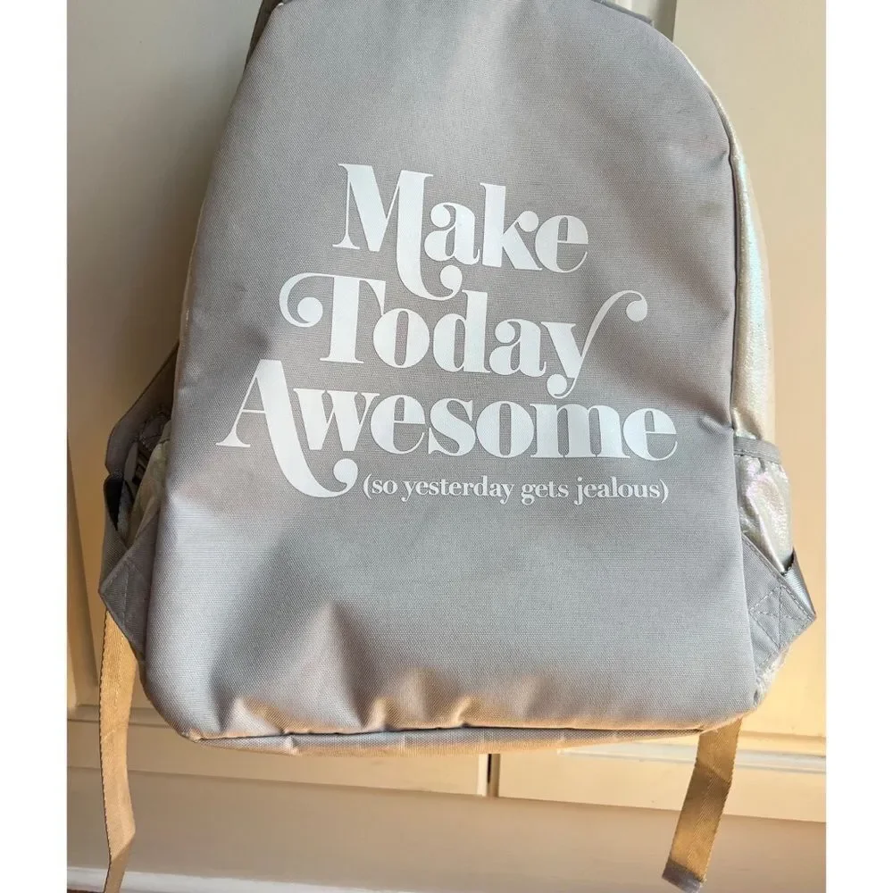 Justice Back to School Back Pack White Shiny “Make Today Awesome” Book Bag